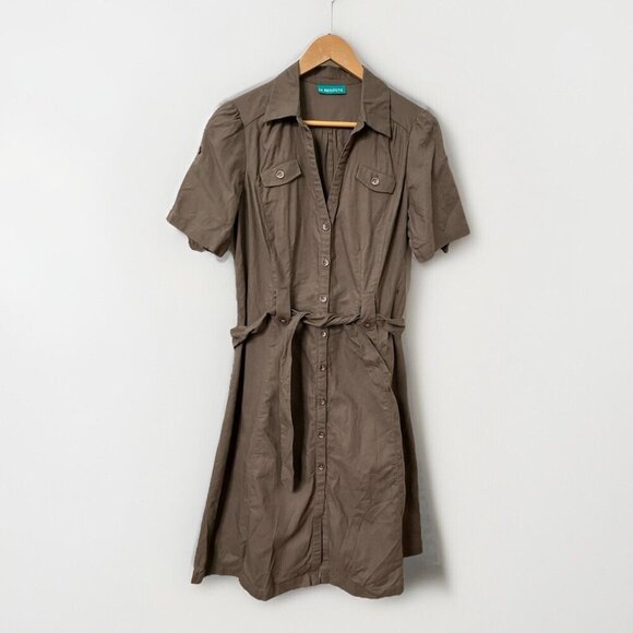 La Redoute Shirt Dress Womens 10 Gray Linen Button Front Belted Neutral Minimal - Picture 1 of 10